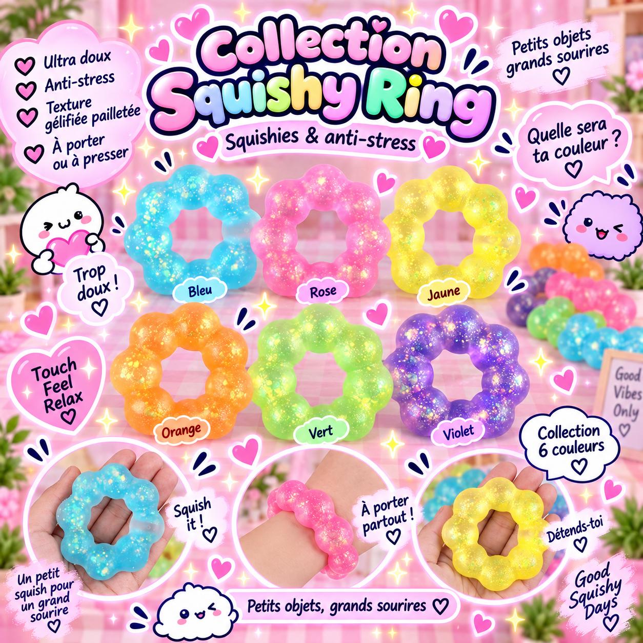 Squishy Ring – Anneau Pailleté Kawaii