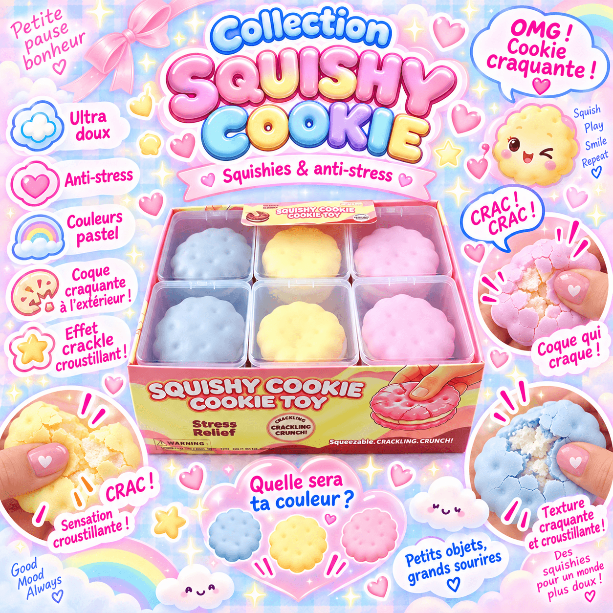 Squishy Cookie Crackle – Biscuit Croustillant Anti-Stress Kawaii