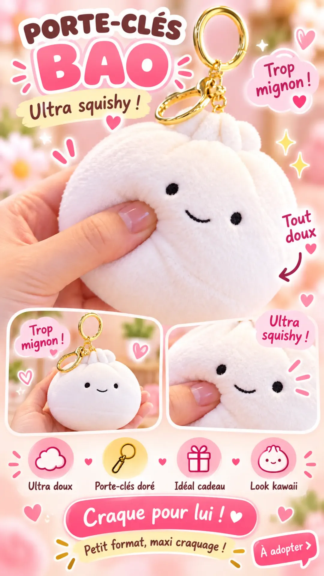 Porte-clés Bao Kawaii – Mini Peluche