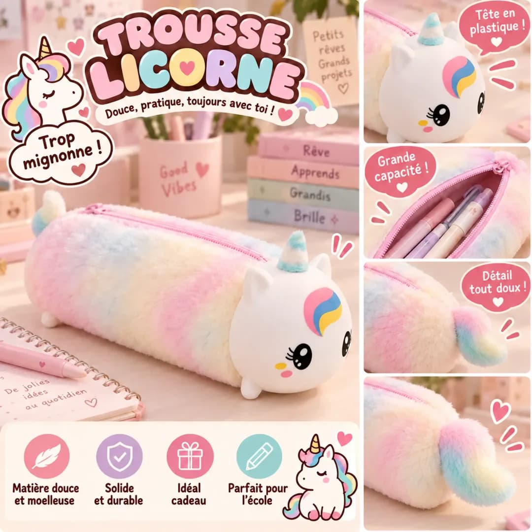 Trousse Licorne Kawaii en Peluche – 22 cm